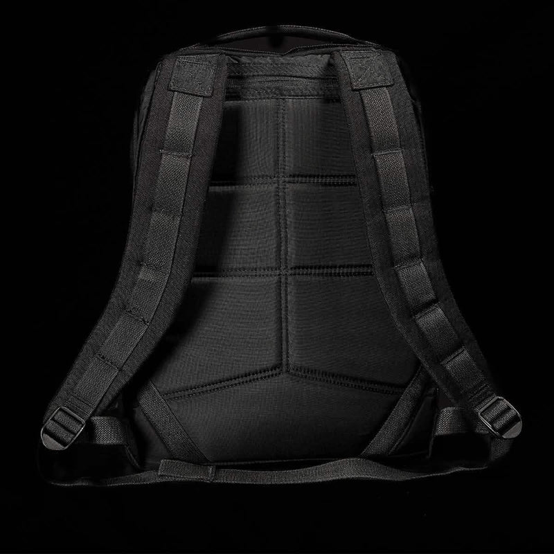 GORUCK black rucksack back view showing padded straps and rugged stitching, rucking gear
