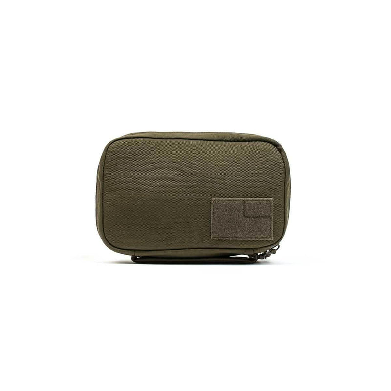 GORUCK olive green field pocket pouch with front Velcro patch on white background