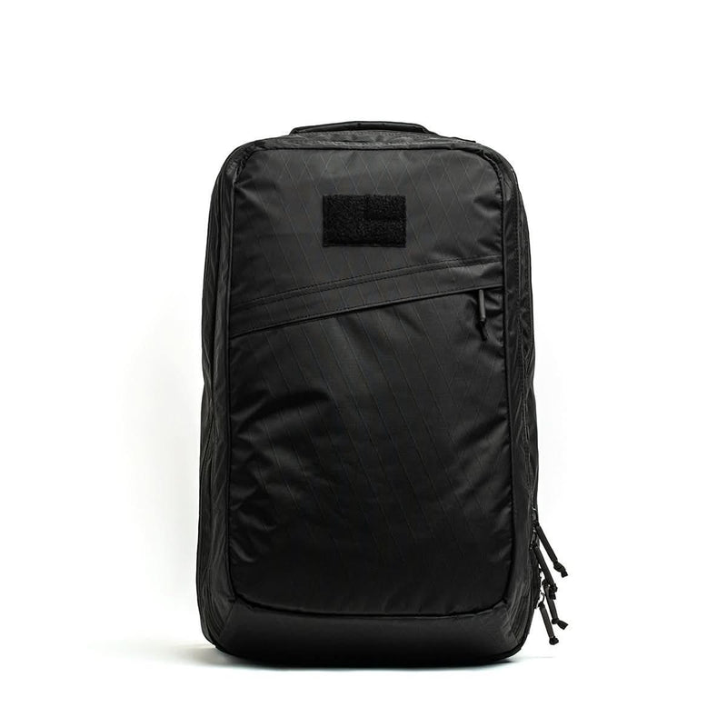 GORUCK GR2 black rucksack with front zipper pocket and velcro patch panel