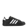 Women's adidas Grand Court 2.0 black low-top sneakers with three white stripes, lace-up