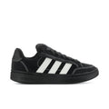 Men's black suede low-top sneaker with three white side stripes