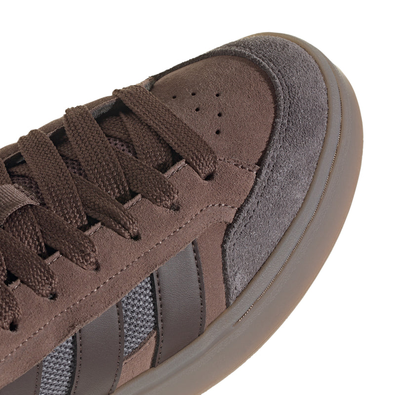 Men's adidas suede toe box, brown laces with perforations and stitched seams
