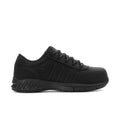 Men's black lace-up safety work shoe with composite toe and grippy outsole
