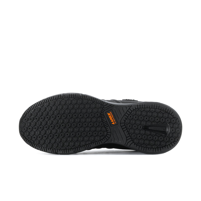 Black grippy rubber outsole with textured tread pattern for traction