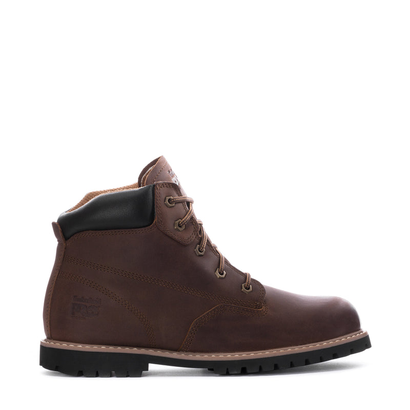 Men's 6-inch brown leather lace-up boots with black ankle collar