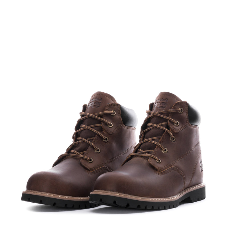 Men's 6-inch brown leather lace-up boots, front view pair