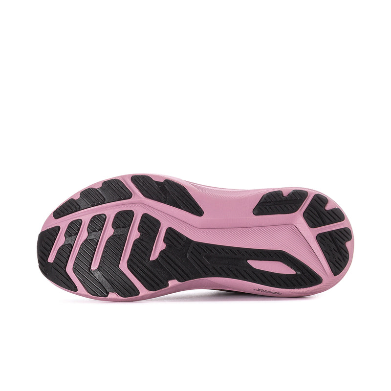 Women’s running shoe outsole with pink rubber traction pattern