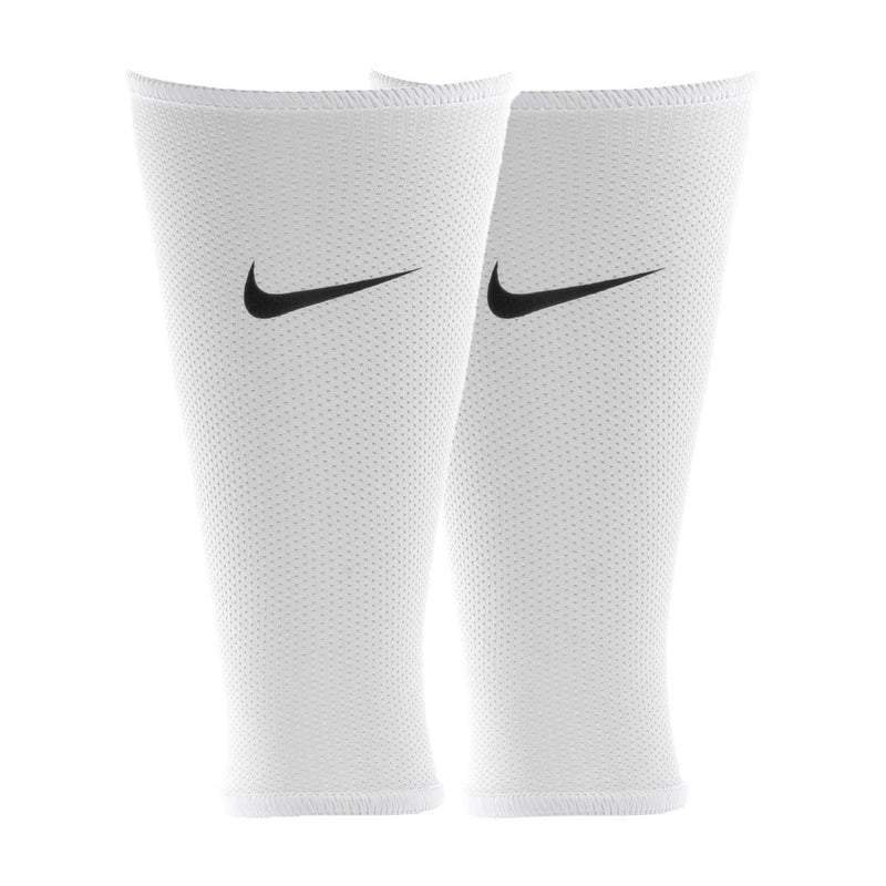 White compression guard sleeves with black Nike swoosh logo on each sleeve.
