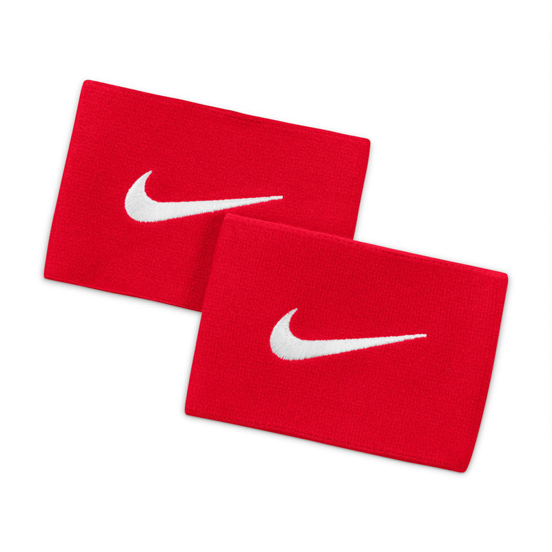 Red guard stay pads with white swoosh logo