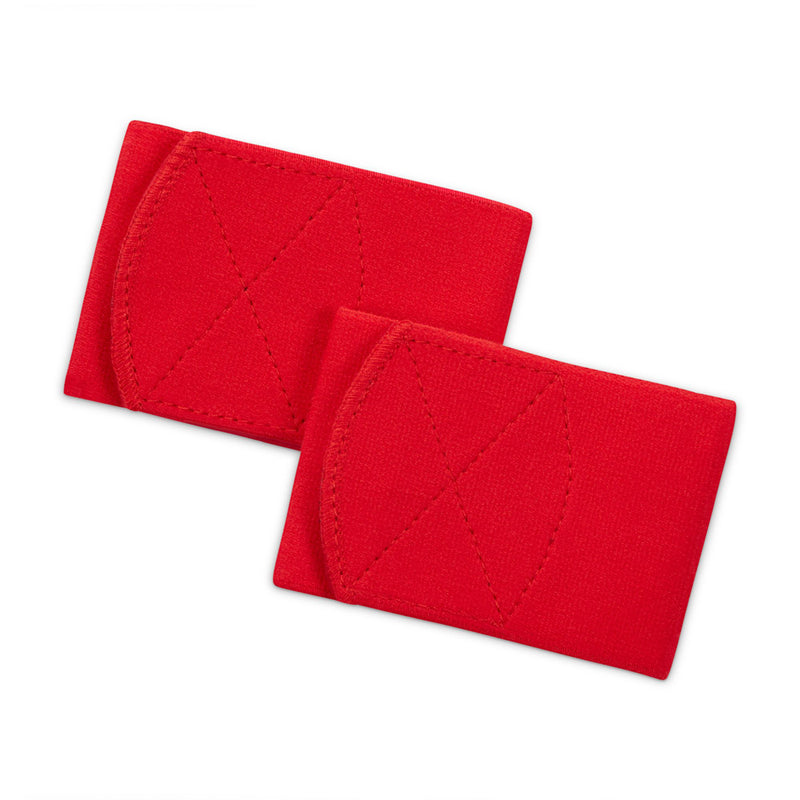Red quilted guard stay pads with stitched panels