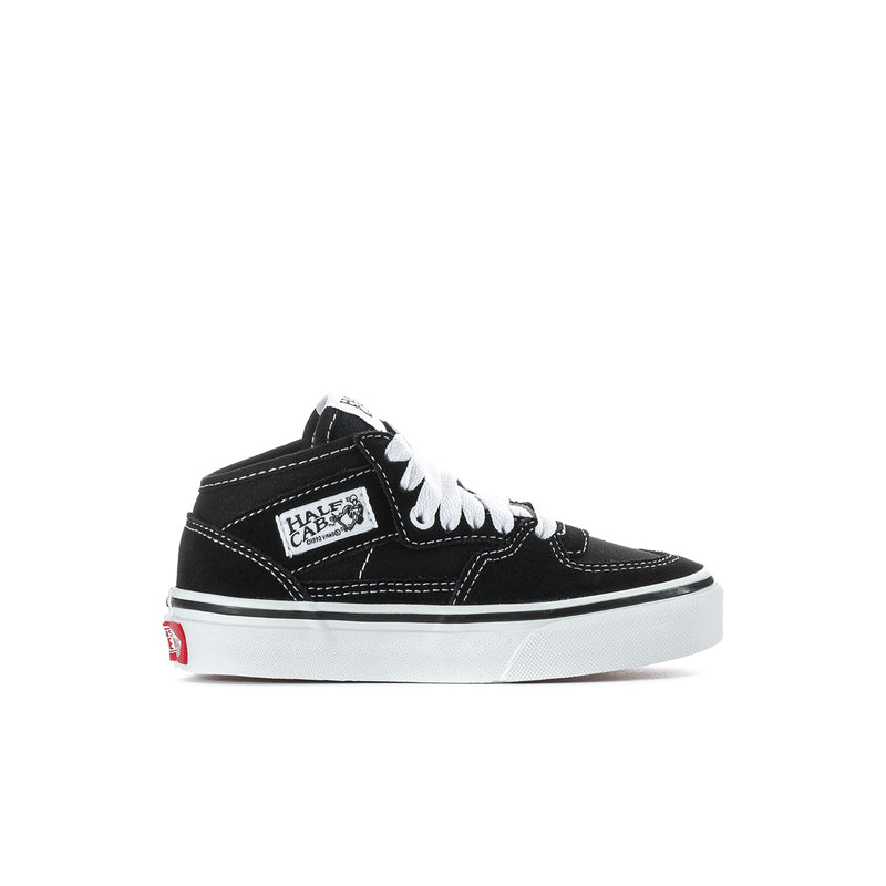 Kids half-calf sneakers, black with white laces and Half Cafe logo patch