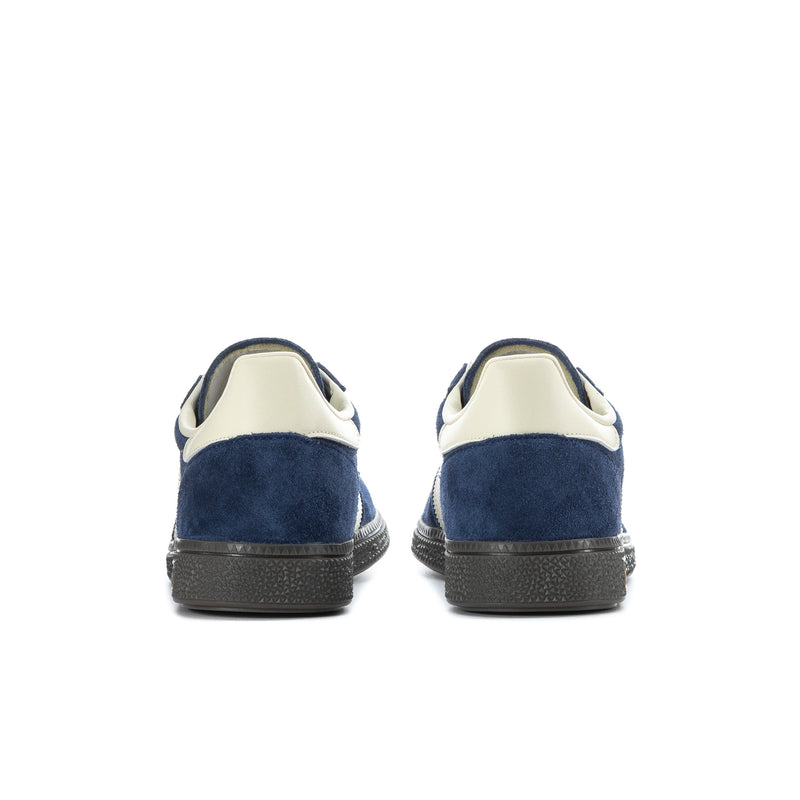 Men's blue suede sneakers with cream heel tab and dark rubber outsole