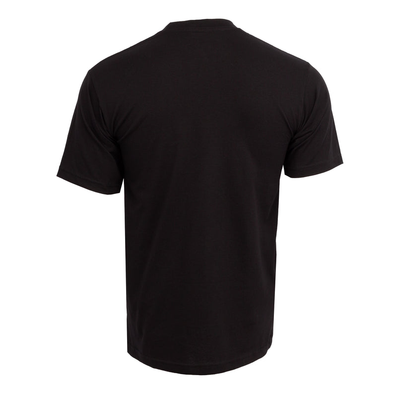 Men's black back view heavyweight tee with crew neck