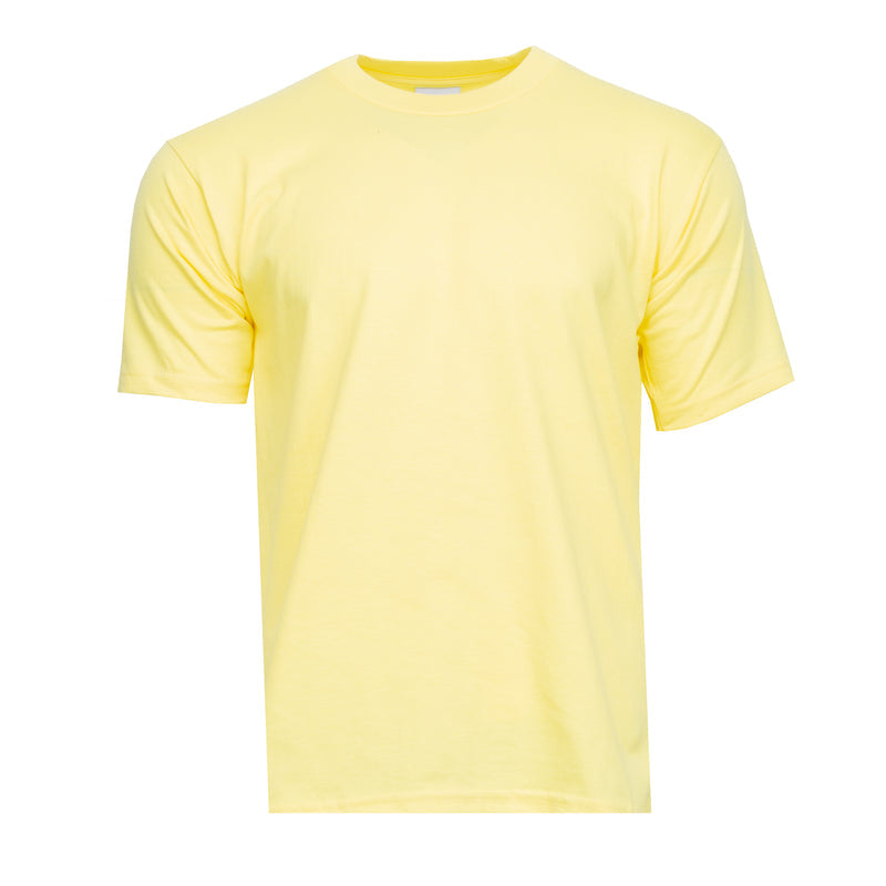 Men's yellow crew neck T-shirt, short-sleeve, front view