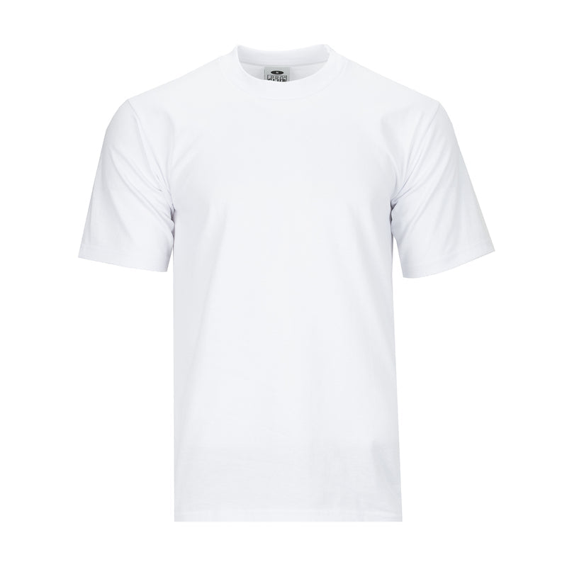 Men's white crew neck short-sleeve T-shirt, heavyweight knit