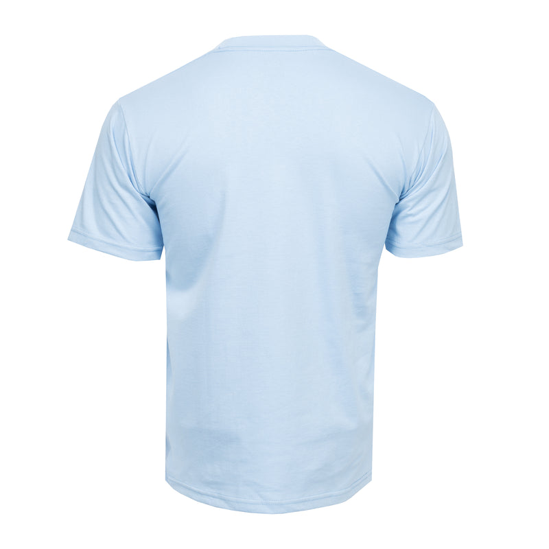 Men's sky blue heavyweight crew neck T-shirt, back view