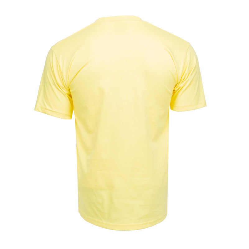 Men's yellow crew neck T-shirt, short-sleeve, back view