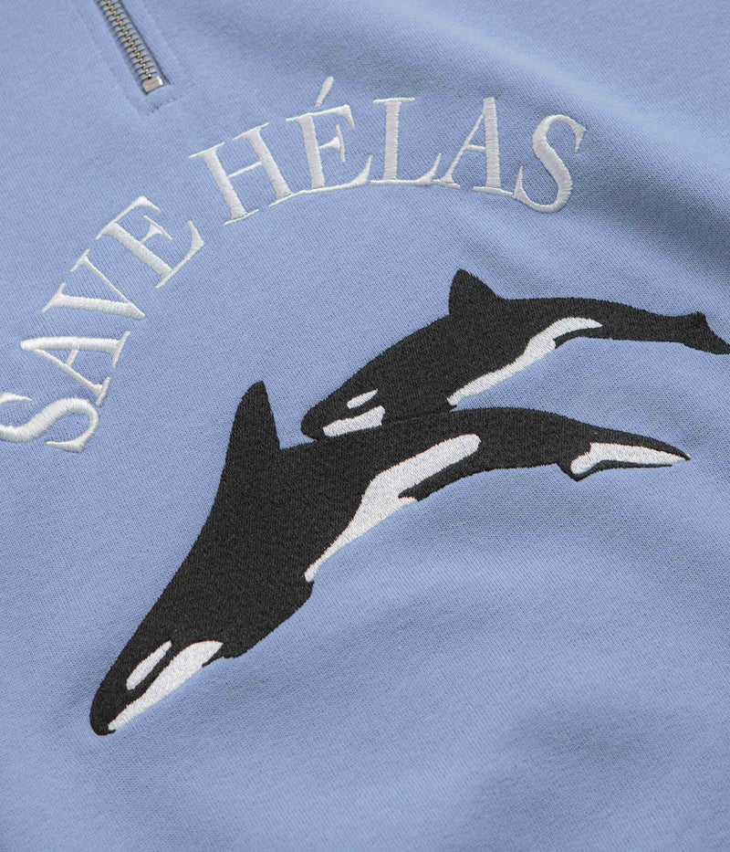 Helas Save Helas Quarter Zip Sweatshirt in Grey Blue