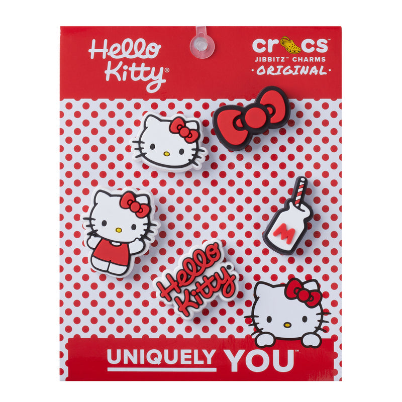 5-pack Hello Kitty Jibbitz charms, red and white, on card backing