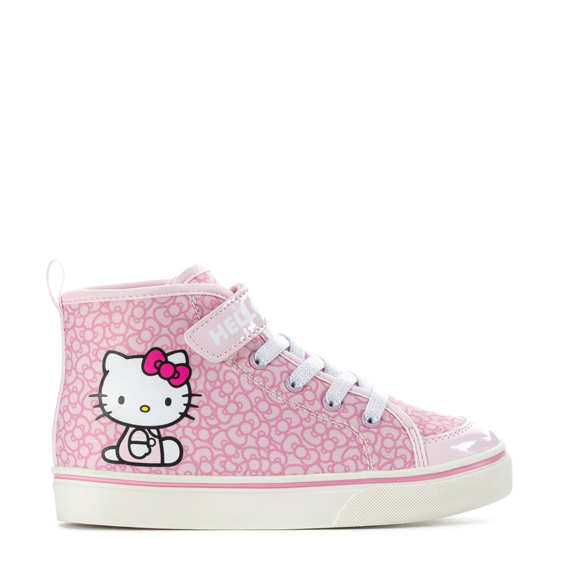 Kids high-top sneaker in pink with Hello Kitty print and lace-up closure