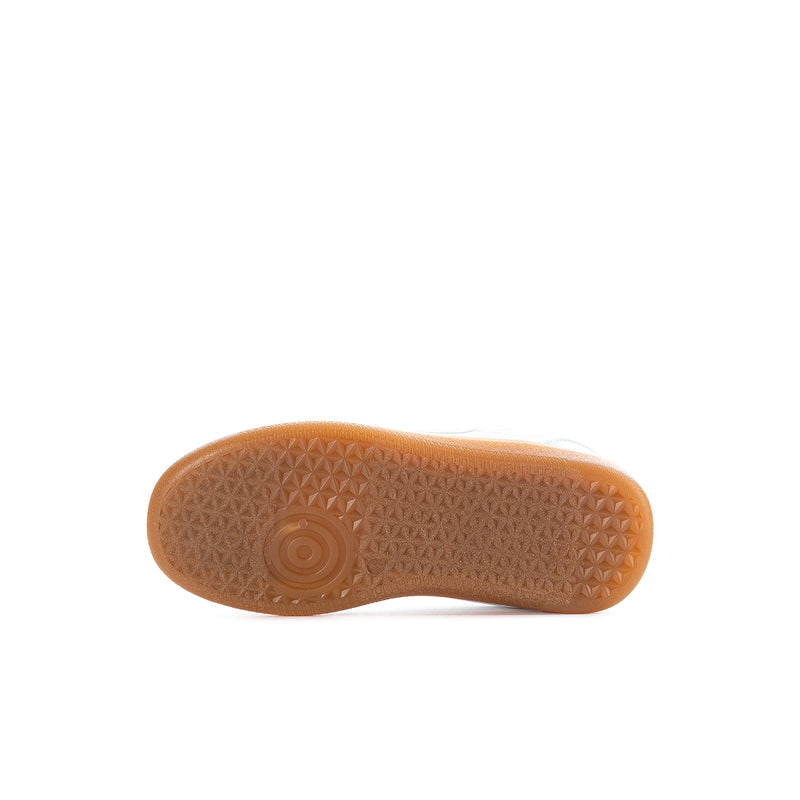 Kids sneaker outsole with textured tan rubber sole.