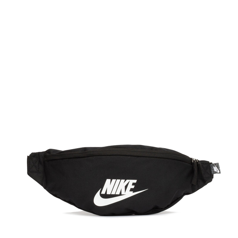 Black waist pack with Nike logo, zippered main pocket and adjustable strap