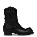 Black leather boot on a white background