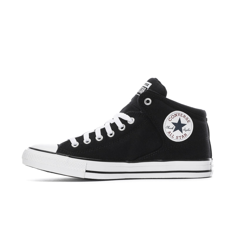 Men's black mid-top sneakers with white laces and Converse All Star side patch