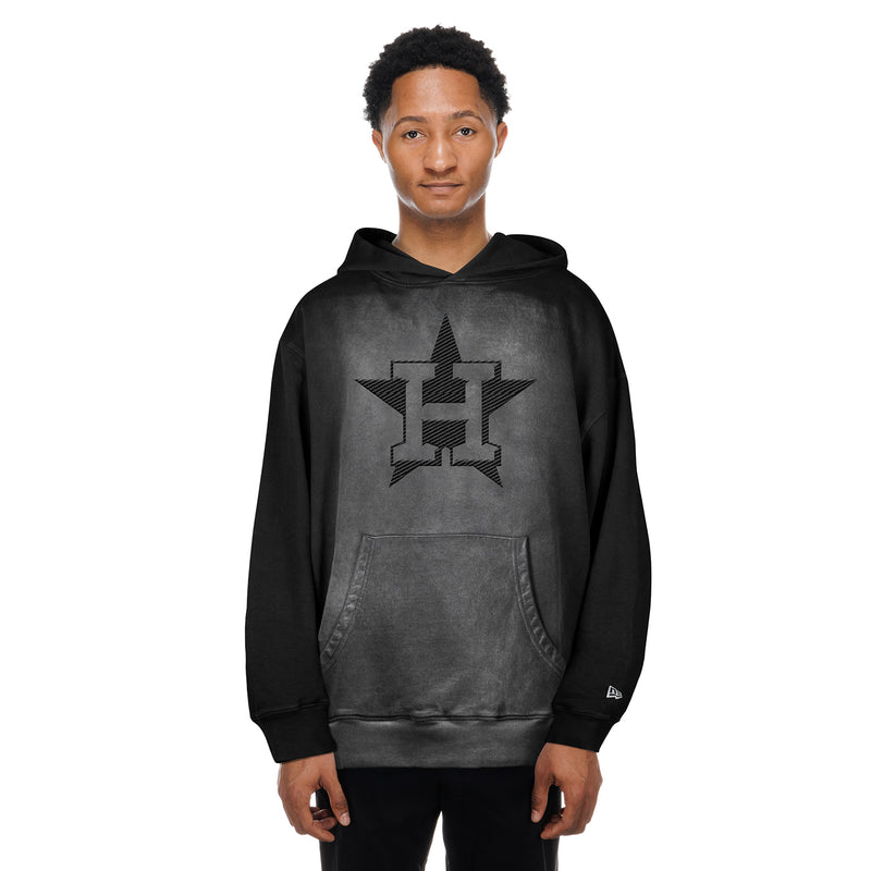 Men's black faded hoodie with large faded H logo on chest