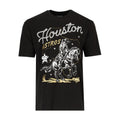 Men's black graphic western tee with Houston Astros logo and cowboy on horse front print