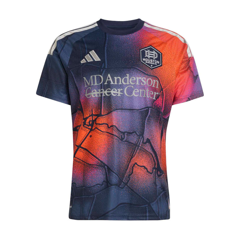 Men's replica soccer jersey in navy with orange-red graphic and Houston FC crest