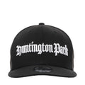 Black baseball cap with white Huntington Park script logo on the front panel