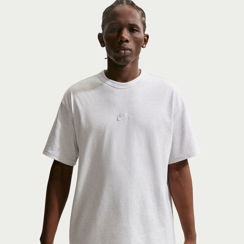 Men's heathered light gray crewneck T-shirt with small chest logo