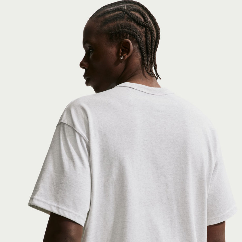 Men's heathered light gray T-shirt back view, short sleeves and crew collar