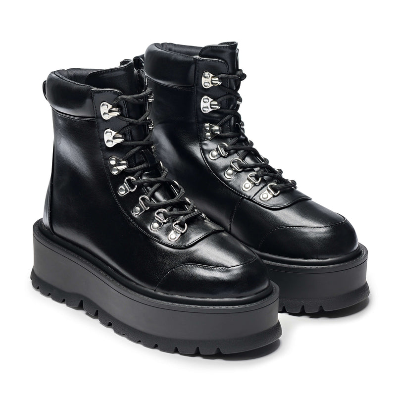 HYDRA All Black Matrix Platform Boots - Platform Ankle Boots - KOI Footwear - Black - Three-Quarter View