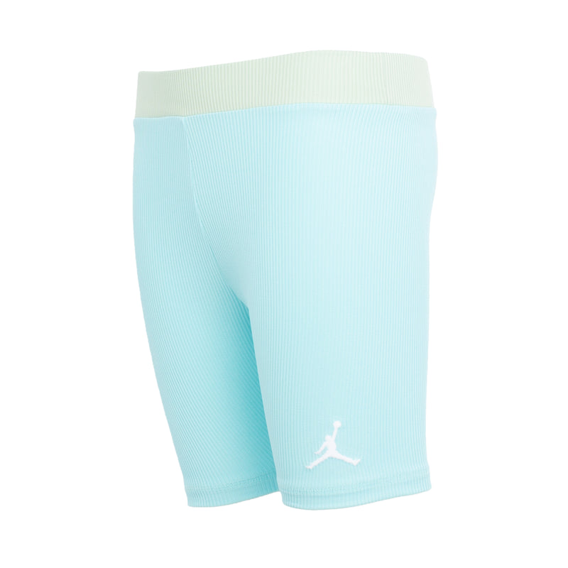 Youth ribbed bike shorts, glacier ice blue, side Jordan logo