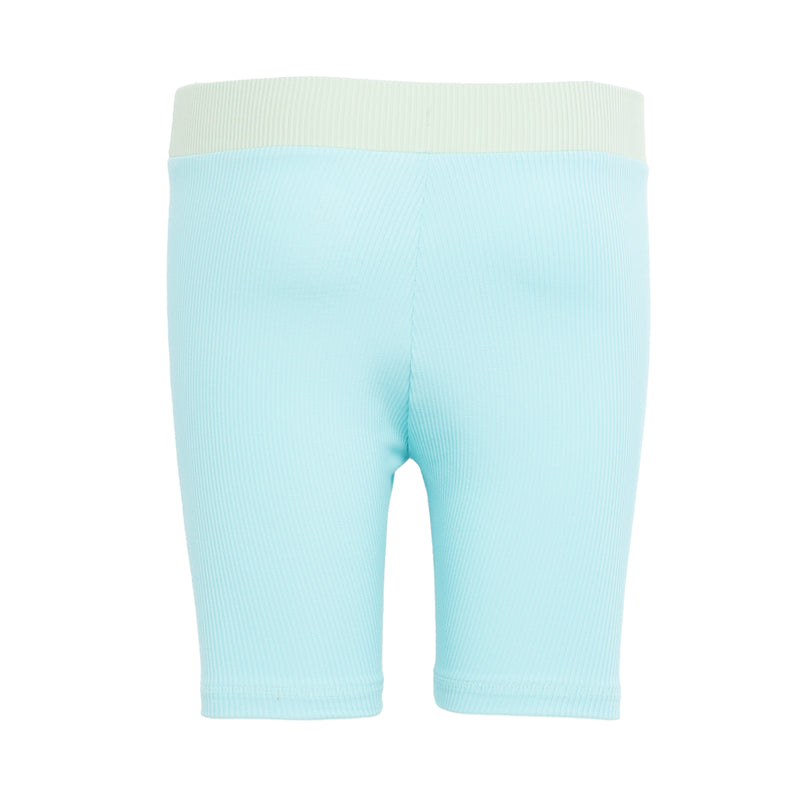 Youth ribbed bike shorts, glacier ice blue, front panel view