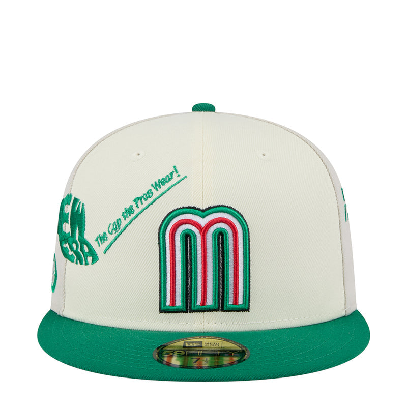 3-tone fitted cap with green brim and multicolor Mexico "M" front logo