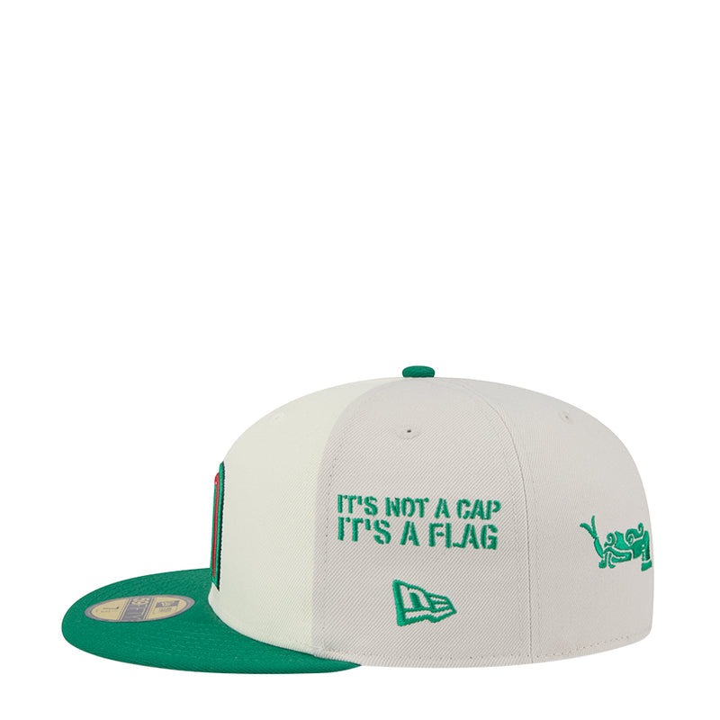 3-tone fitted cap with cream crown and green brim; "It’s not a cap, it’s a flag" text