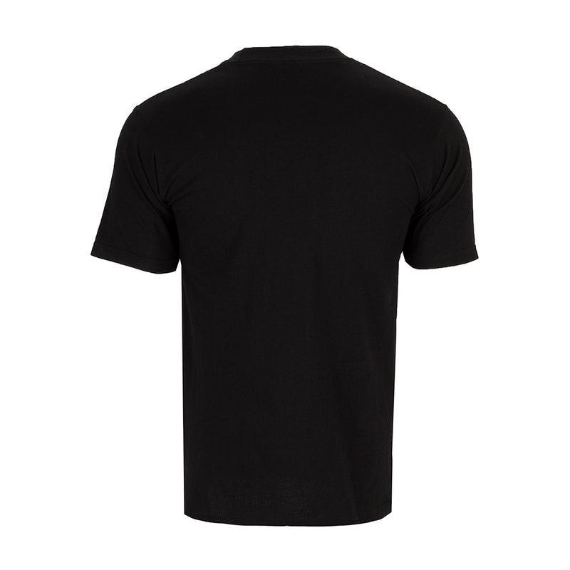Men's black crew-neck plain T-shirt with short sleeves, back view