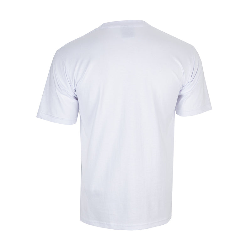 Men's white crew-neck T-shirt, plain back with short sleeves