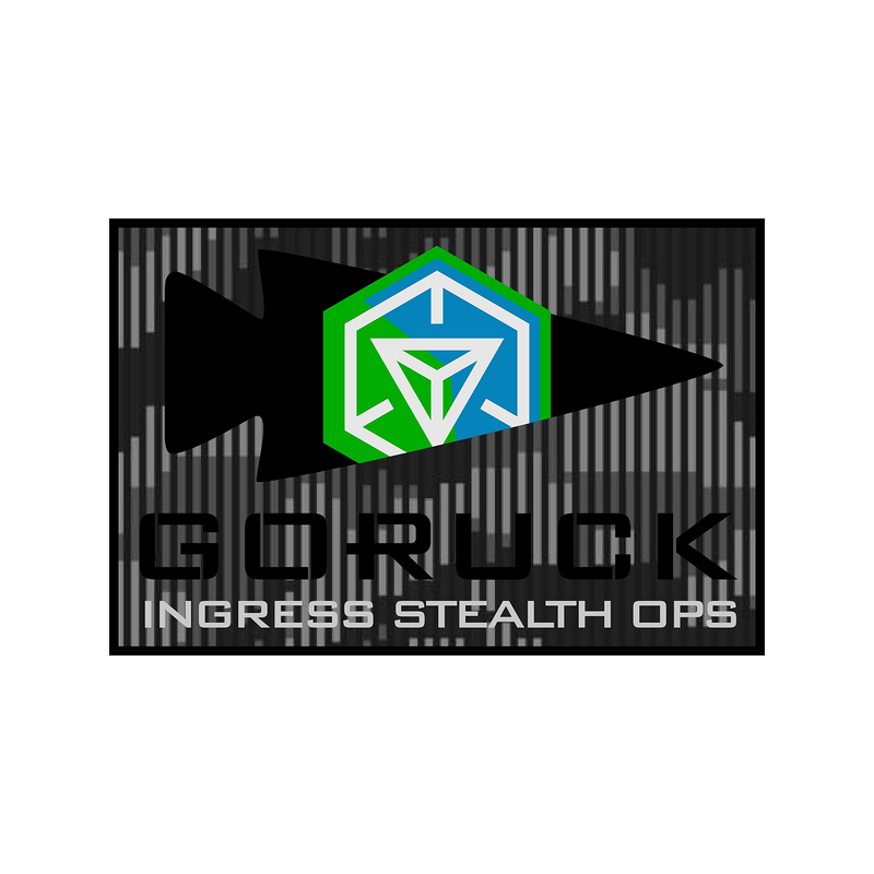 A black arrow with a hexagon logo; text reads "Ingress - Sydney, Australia" on a striped background, inspired by Niantic’s Ingress events.