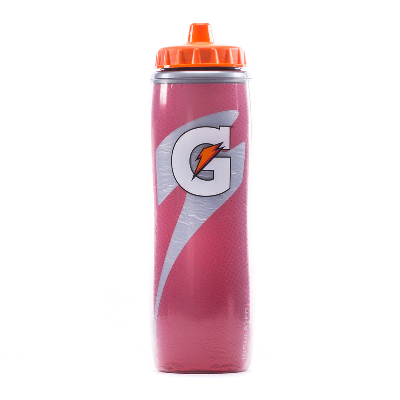 30oz insulated water bottle, red with orange screw lid and lightning logo