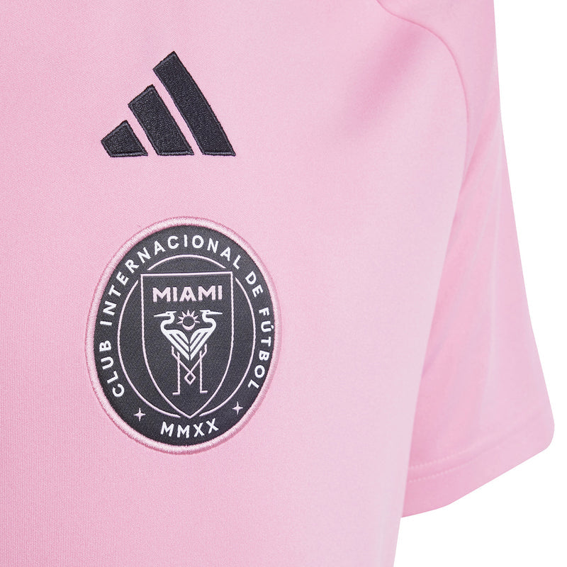 Easy pink youth Inter Miami jersey with club crest and black adidas logo