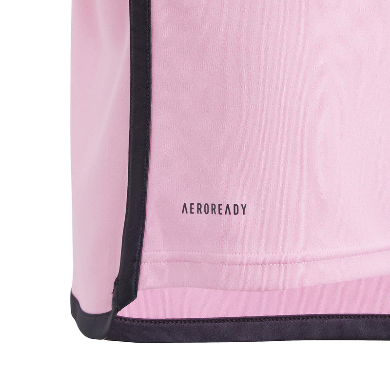 Easy pink youth Inter Miami jersey with black side stripe and AEROREADY mark