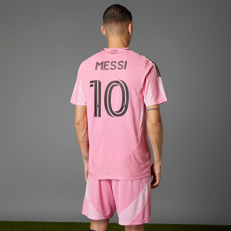 Men's Inter Miami pink jersey back view with MESSI and number 10