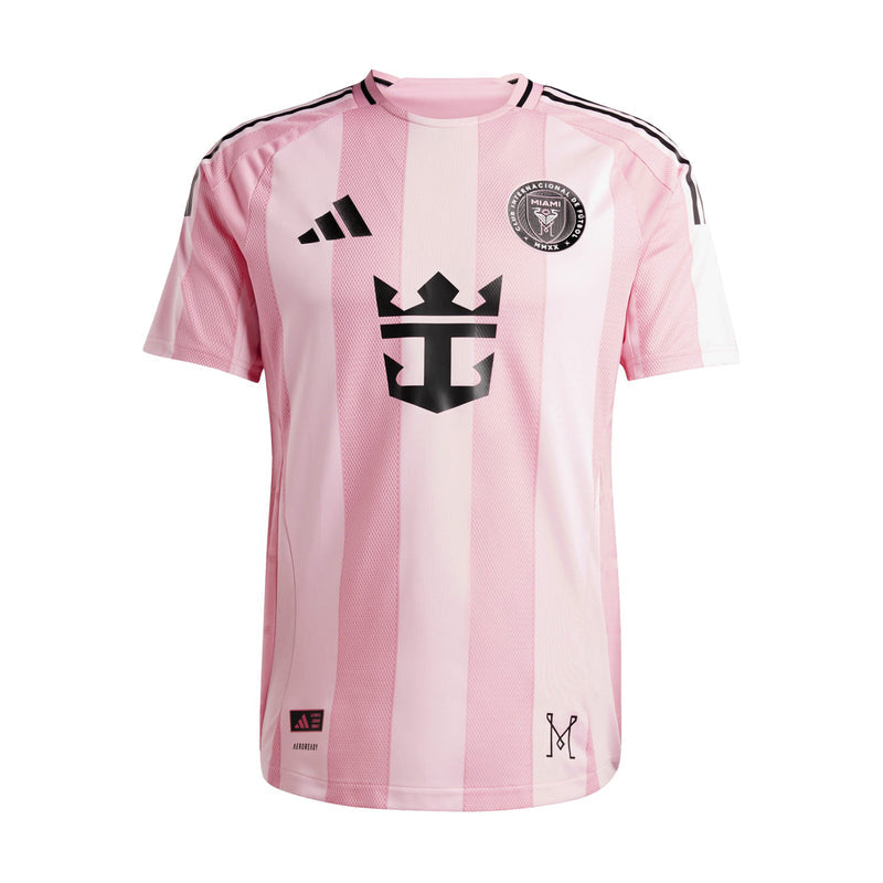 Men's light pink home soccer jersey with black Adidas and team crest logos