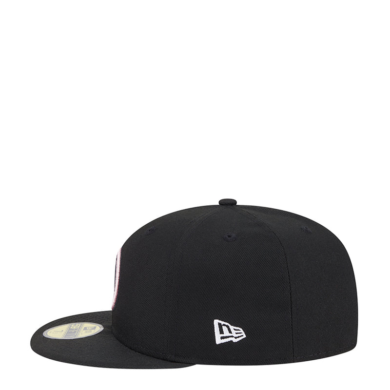 Black baseball cap with small New Era logo on front panel