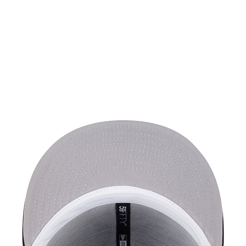 Light gray baseball cap with black inner band around crown