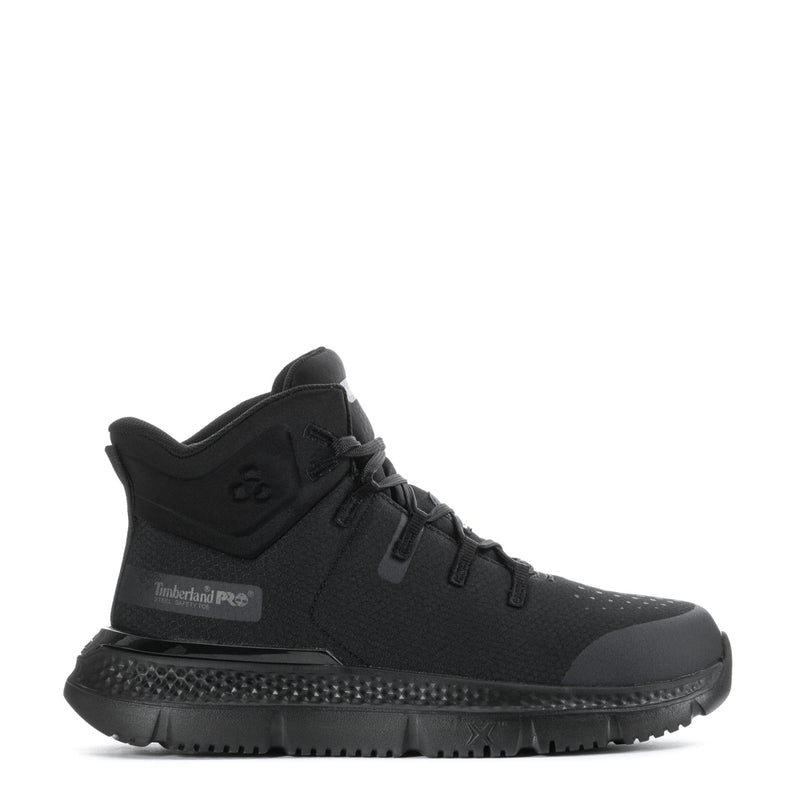 Black mid steel-toe work boot, lace-up with padded collar